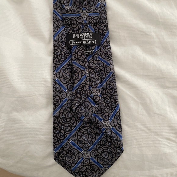 Stefano Ricci Luxury Collection Pure Silk Made in Italy Blue and Black Tie - XL - Picture 4 of 4